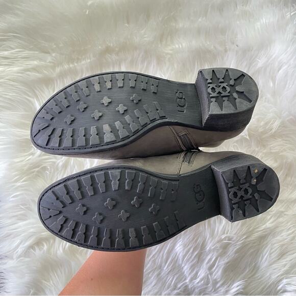 UGG | Women’s Bellamy Nubuck Tan Grey Buckles Water Resistant Bootie Ankle Boots - Picture 3 of 11